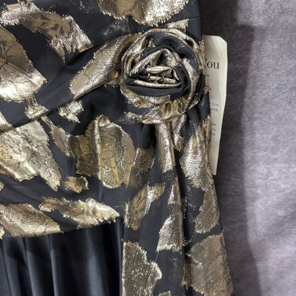 David Rose Vintage 80s Gold Metallic Brocade Floral Dress Size 16 Party Glam - Picture 8 of 15